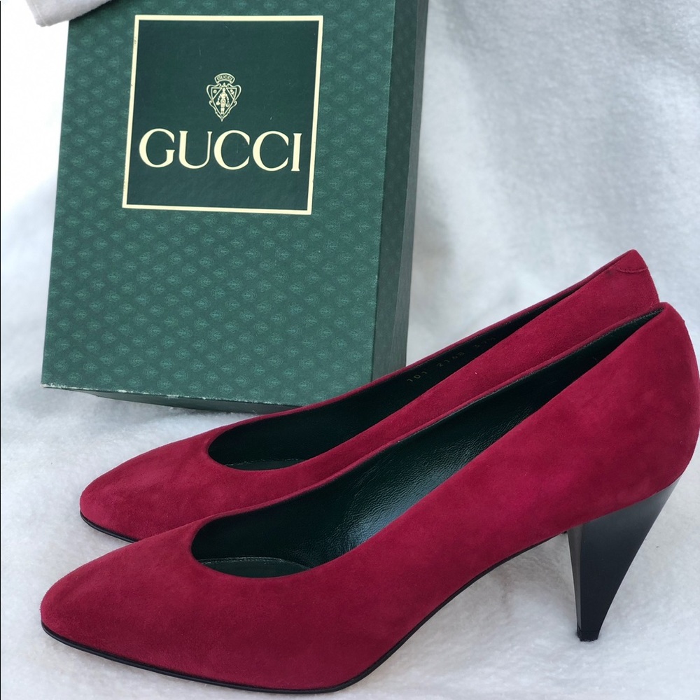 Red Velvet/Suede Gucci Heels NWOT
